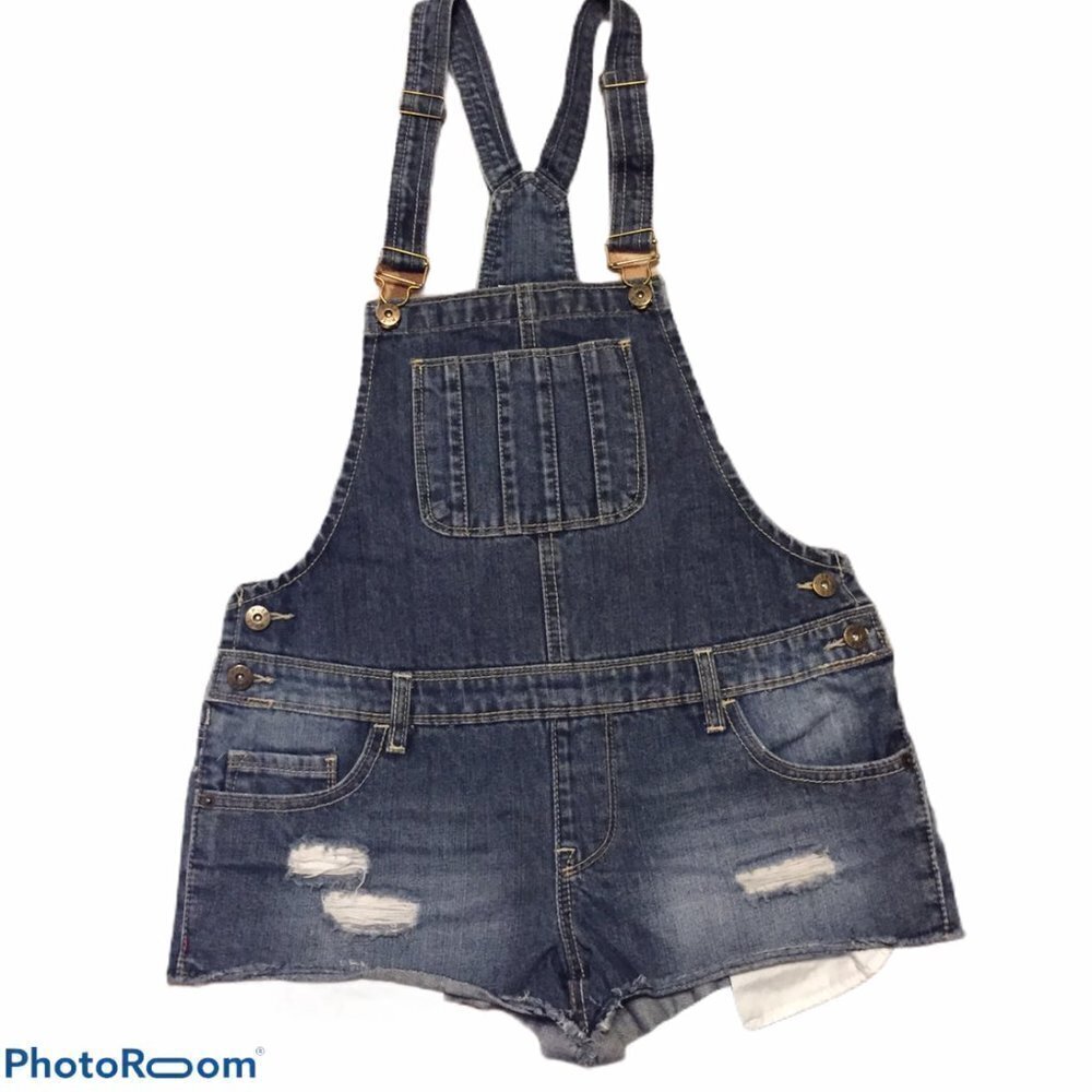 Mudd distressed short overalls bib M